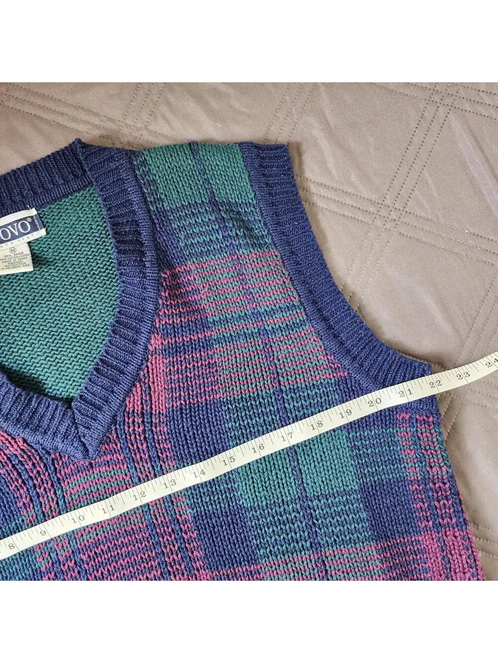 Vintage Nuovo County Seat V Neck Sweater Vest Men's Teal Purple Grunge Academia